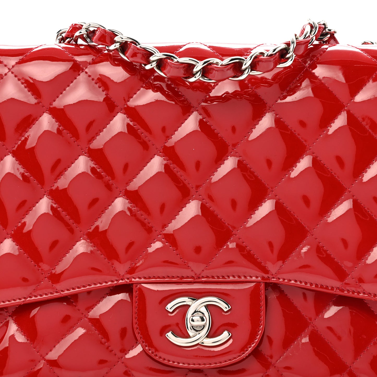 Patent Quilted Jumbo Single Flap Red