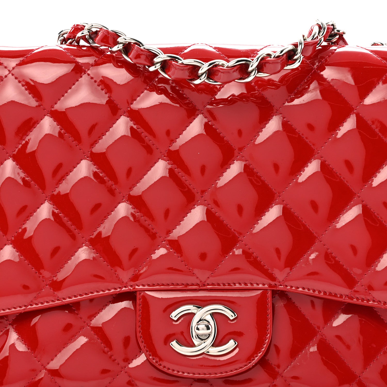 Chanel Patent Quilted Jumbo Single Flap Red 8 of 14