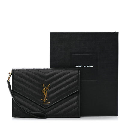 Saint Laurent Grain De Poudre Matelasse Chevron Monogram Envelope Clutch Black 8 of 8