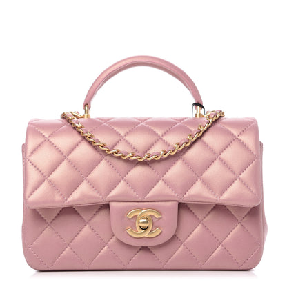 Chanel Iridescent Lambskin Quilted Mini Top Handle Rectangular Flap Pink 1 of 11