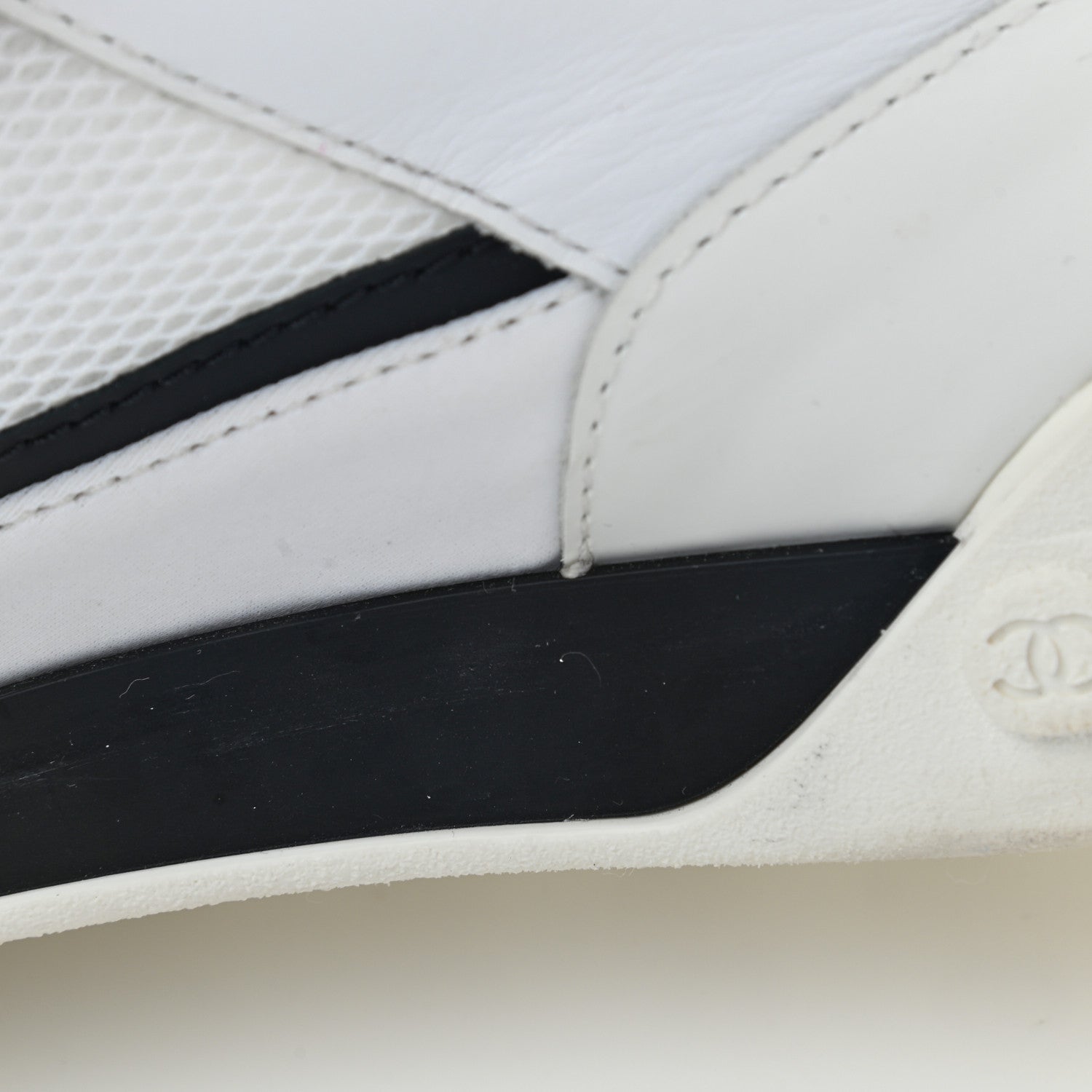 Chanel Calfskin Mesh Lycra Womens Logo Sneakers 39.5 White 12 of 16