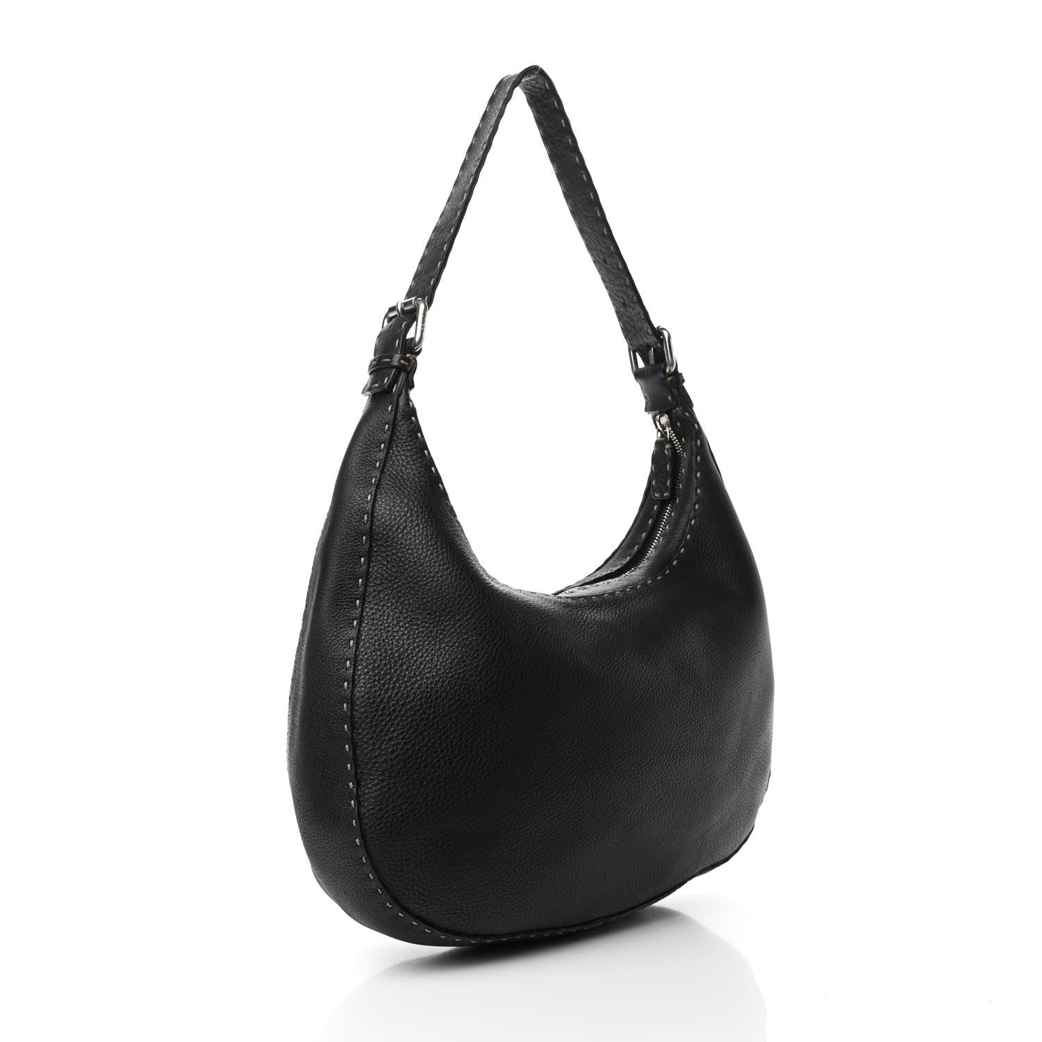 Fendi Calfskin Romano Selleria Hobo Black 3 of 13