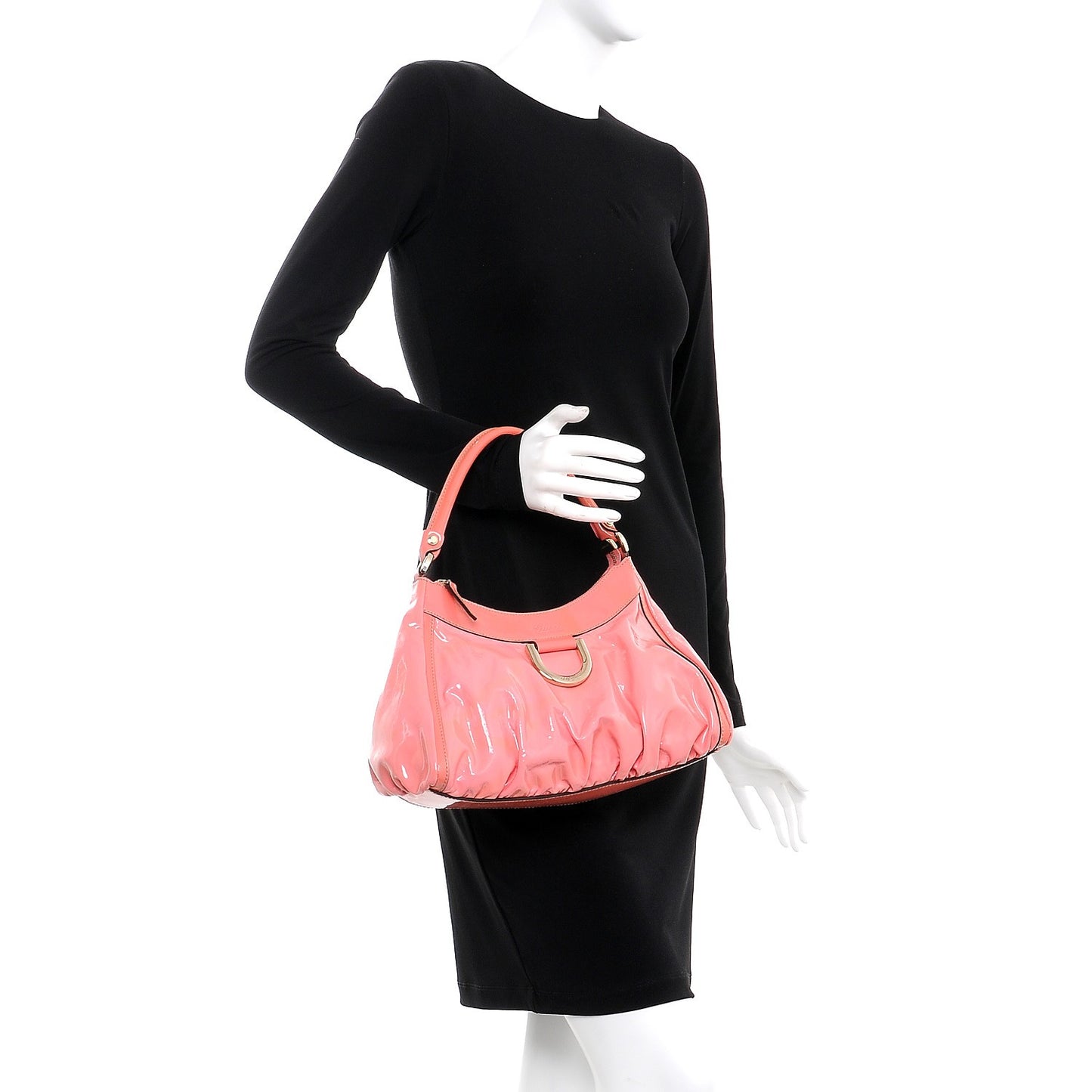 Patent Medium D Gold Hobo Bag Pink