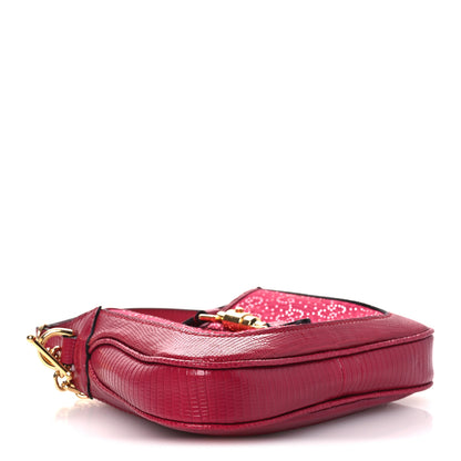 Gucci Canvas Lizard Crystal GG Monogram Mini Jackie 1961 Red 4 of 12