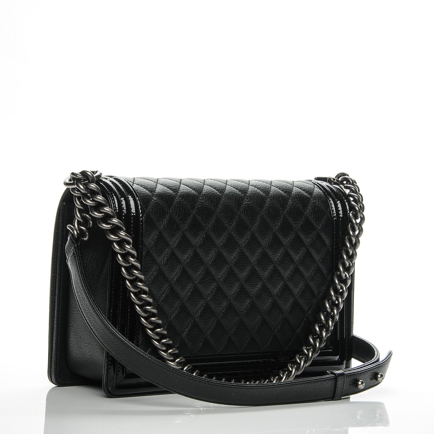 Chanel Goatskin Quilted Patent New Medium Duo Boy Flap Black 3 of 7