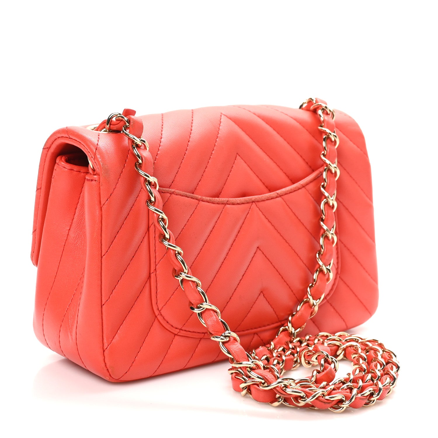 Chanel Lambskin Chevron Quilted Mini Rectangular Flap Red 2 of 13