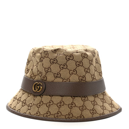 Gucci Monogram Textured Dollar Calfskin GG Jago Bucket Hat M Cacao Beige 1 of 9