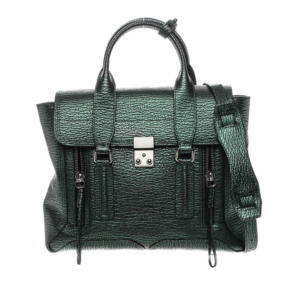 3.1 Phillip Lim 3.1 Metallic Textured Calfskin Medium Pashli Satchel Green 1 of 7