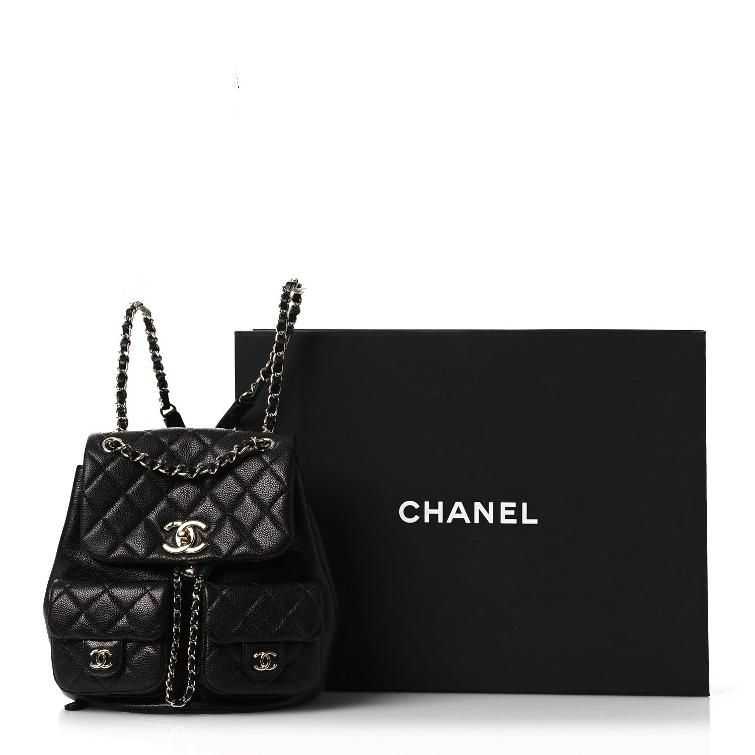 Chanel Shiny Caviar Quilted Medium Duma Pockets Drawstring Backpack Black 13 of 13