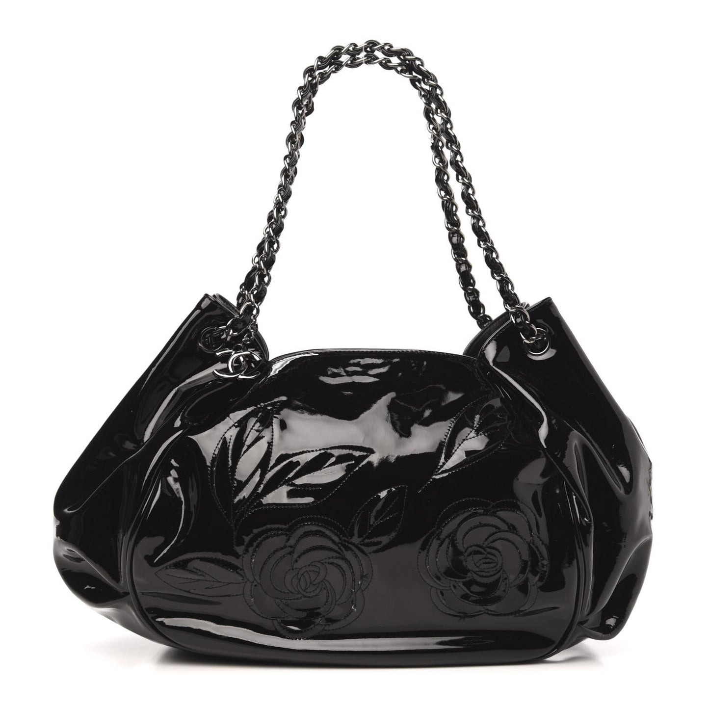 Patent Camellia Shoulder Bag Black