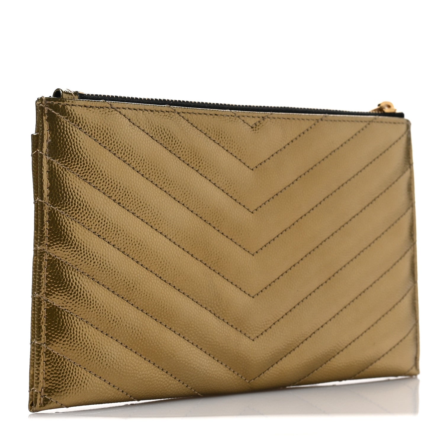 Saint Laurent Iridescent Grain De Poudre Matelasse Chevron Monogram Bill Pouch Gold 3 of 6