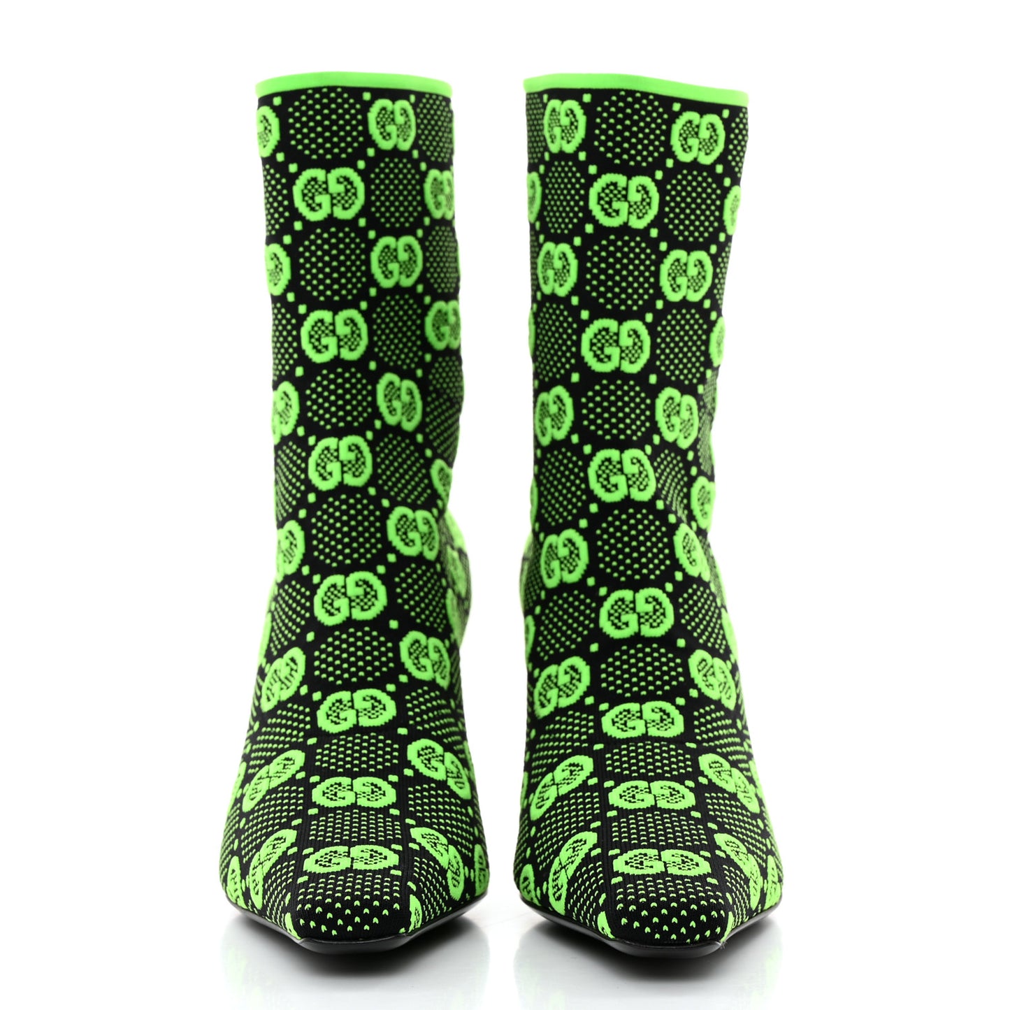 Technical Jersey Knit GG Monogram Square G 75mm Ankle Boots 36.5 Black Neon Green