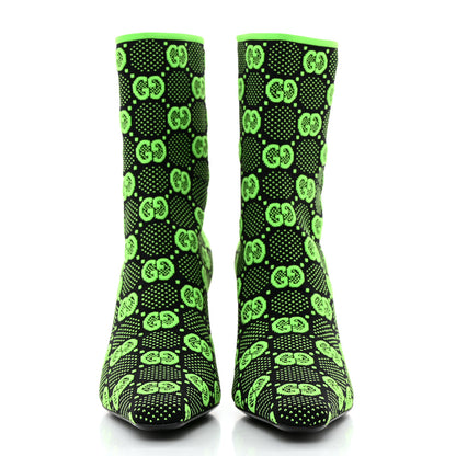 Gucci Technical Jersey Knit GG Monogram Square G 75mm Ankle Boots 36.5 Black Neon Green 2 of 8