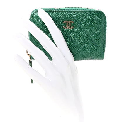 Chanel Metallic Caviar Quilted Zip Coin Purse Green 2 of 9