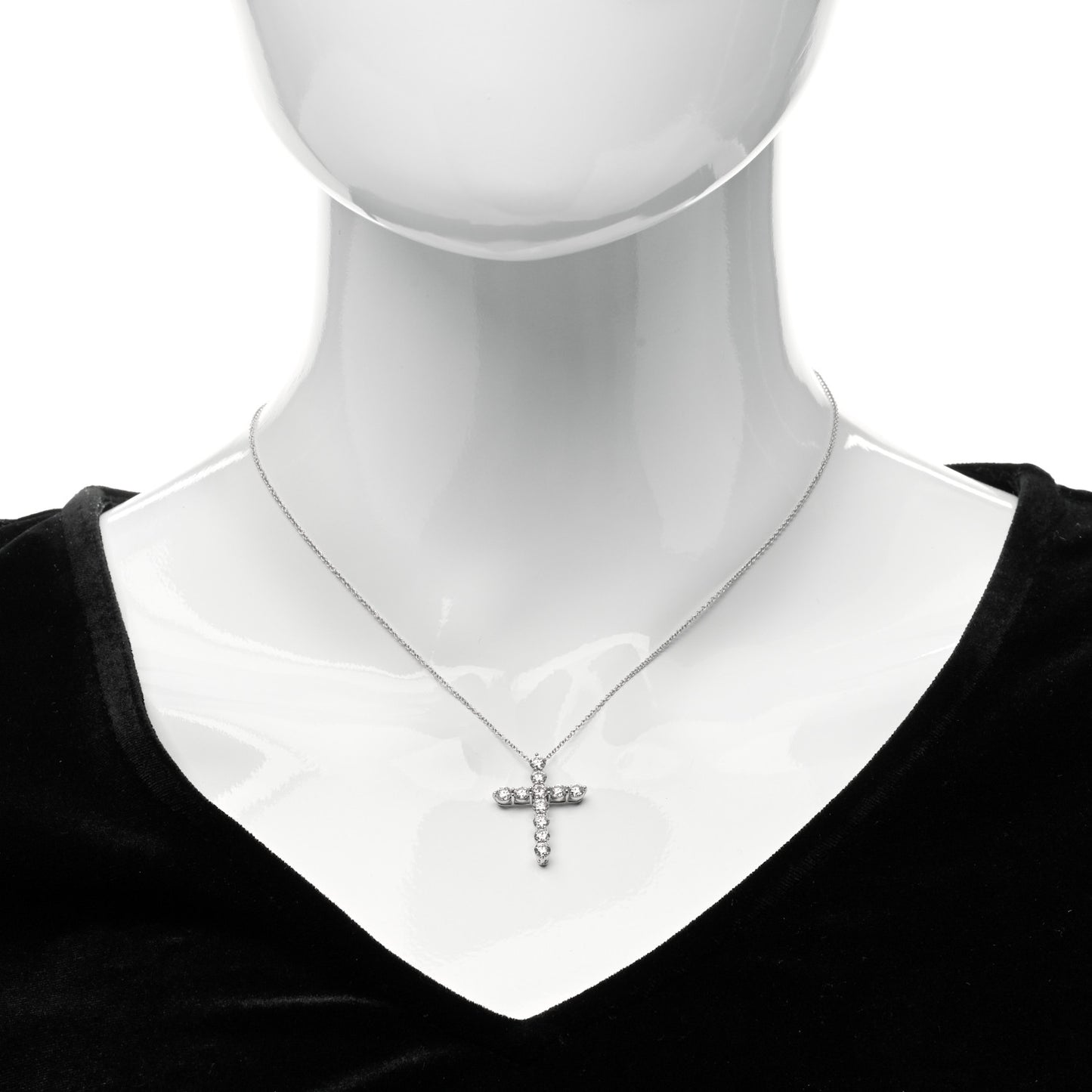 Platinum Diamond Large Cross Pendant Necklace