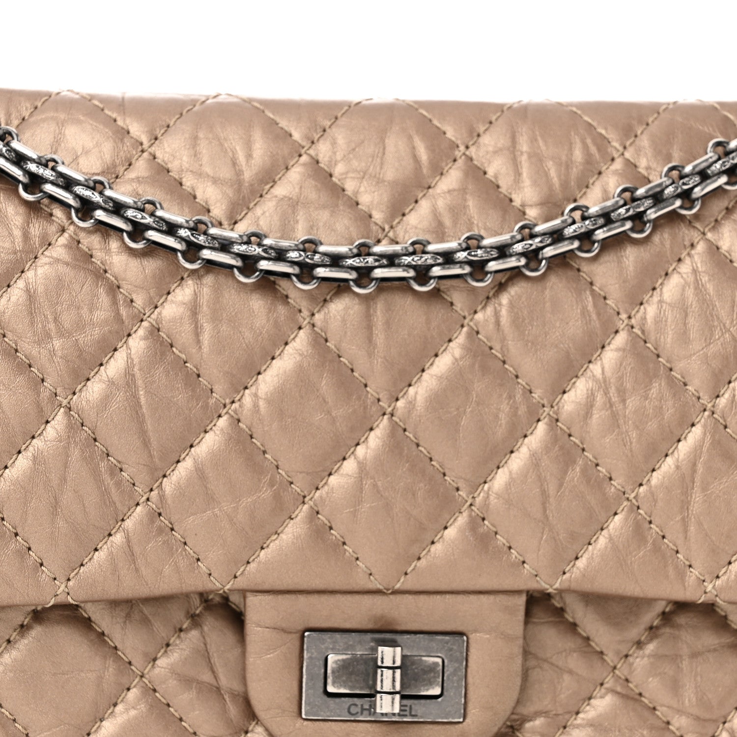 Chanel Metallic Aged Calfskin Quilted 2.55 Reissue 225 Flap Dark Gold 8 of 15