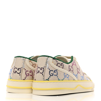Gucci Canvas Lame Crystal GG Monogram Womens 1977 Tennis Sneakers 37 Gardenia Silver Mystic White 4 of 8