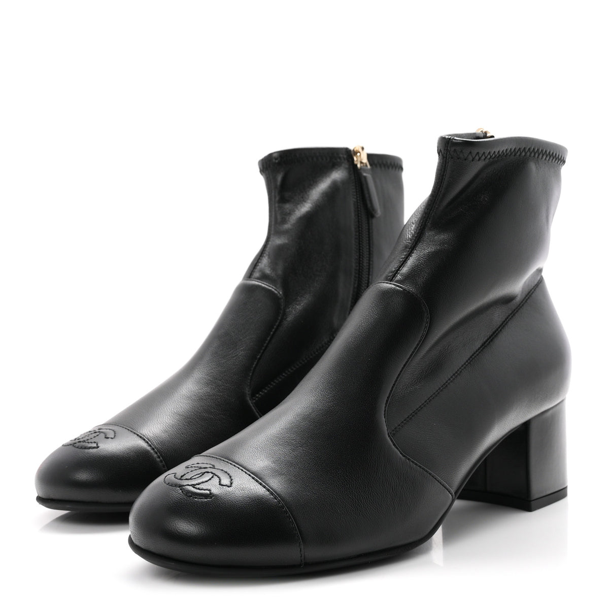 Stretch Lambskin Cap Toe CC Uniform Short Boots 40.5 Black
