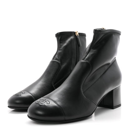Chanel Stretch Lambskin Cap Toe CC Uniform Short Boots 40.5 Black 4 of 9