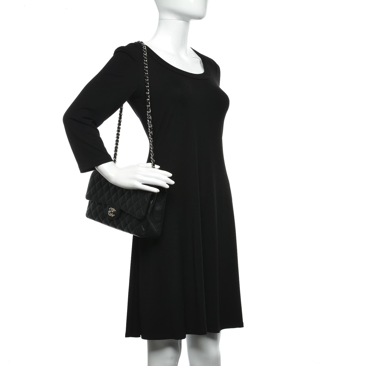 Caviar Quilted Medium Double Flap Black