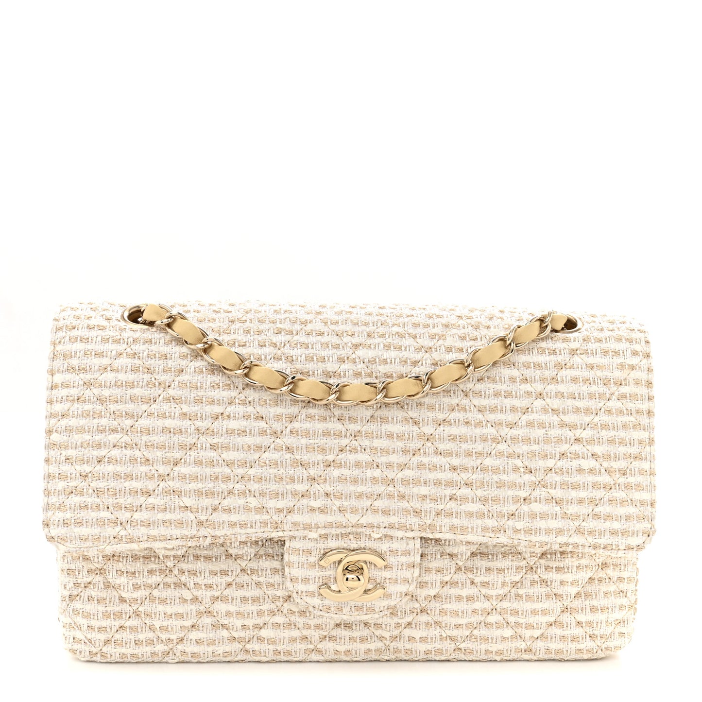 Tweed Medium Double Flap White