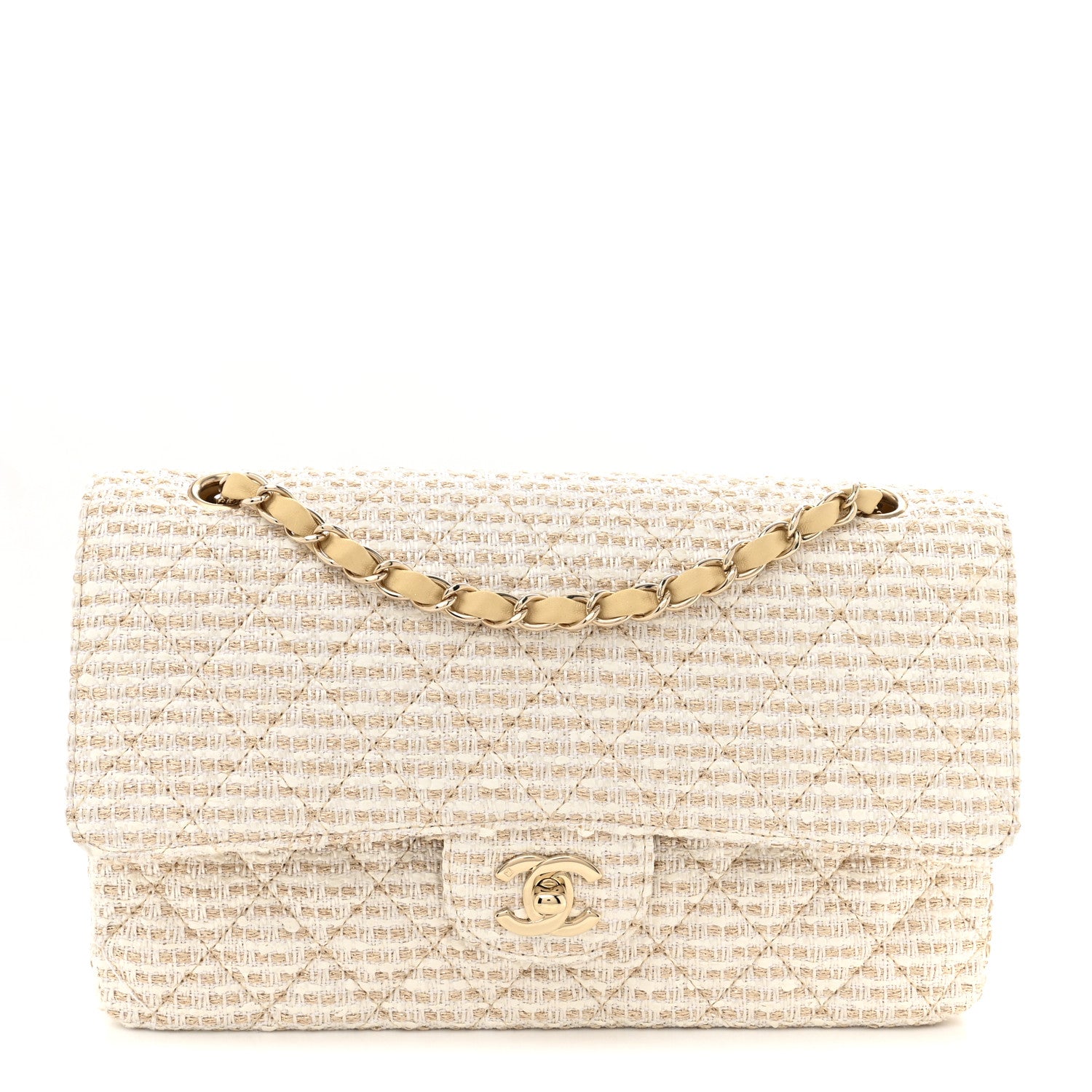 Chanel Tweed Medium Double Flap White 1 of 10