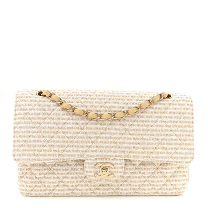 Chanel Tweed Medium Double Flap White 1 of 10
