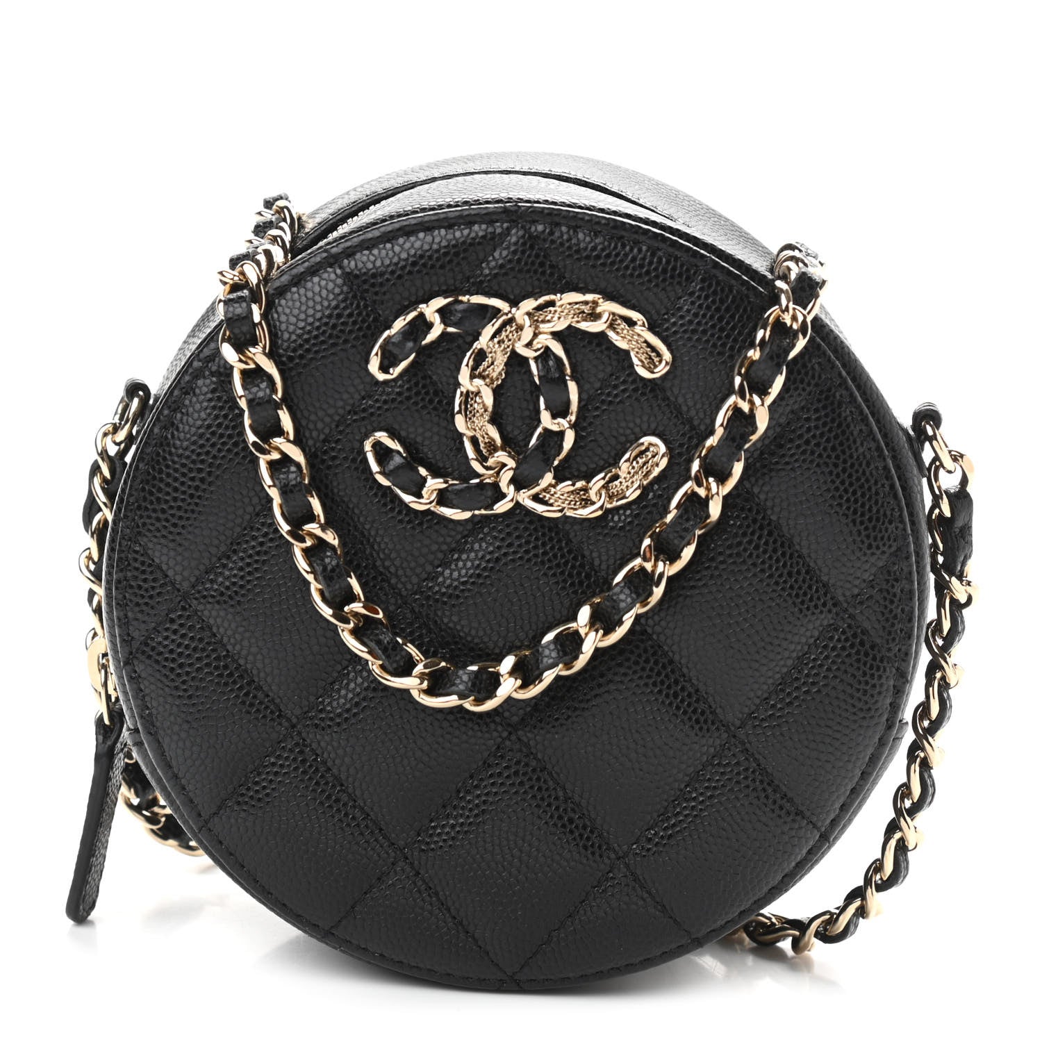 Chanel Caviar Quilted French New Wave Round Clutch With Chain Black 1 of 9