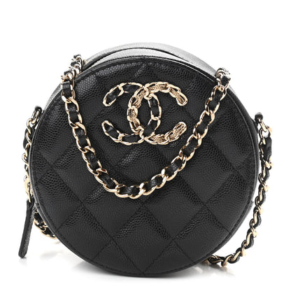 Chanel Caviar Quilted French New Wave Round Clutch With Chain Black 1 of 9