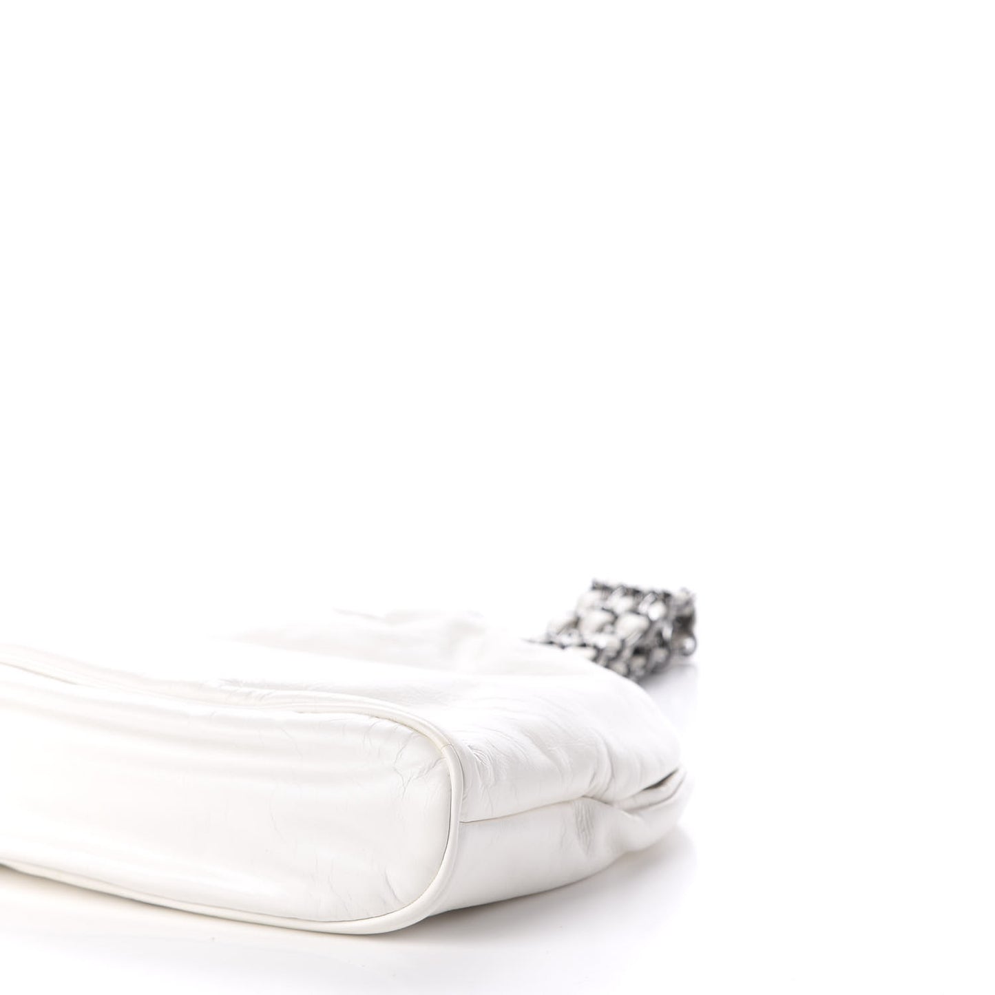Lambskin Mini Rock and Chain Hobo White