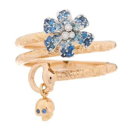 Gucci 18K Rose Gold Diamond Blue Sapphire Flora Wrap Ring 52 6 7 of 8