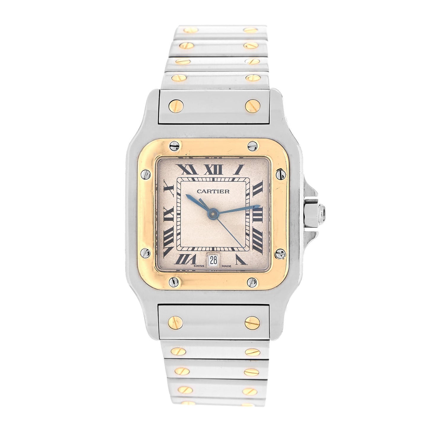 Stainless Steel 18K Yellow Gold 29mm Santos De Cartier Galbee Quartz Watch