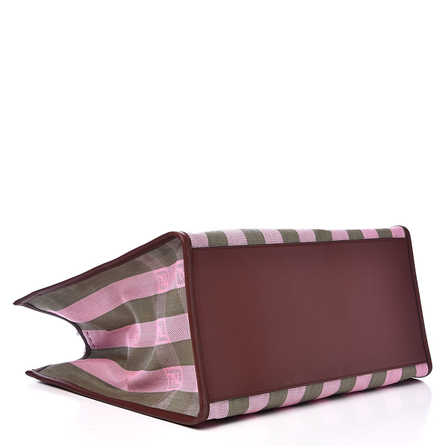 Fendi Raffia Vitello Seta Plexiglass Pequin Gingham Woven Large Fendi Sunshine Shopper Tote Military Rosa 4 of 11