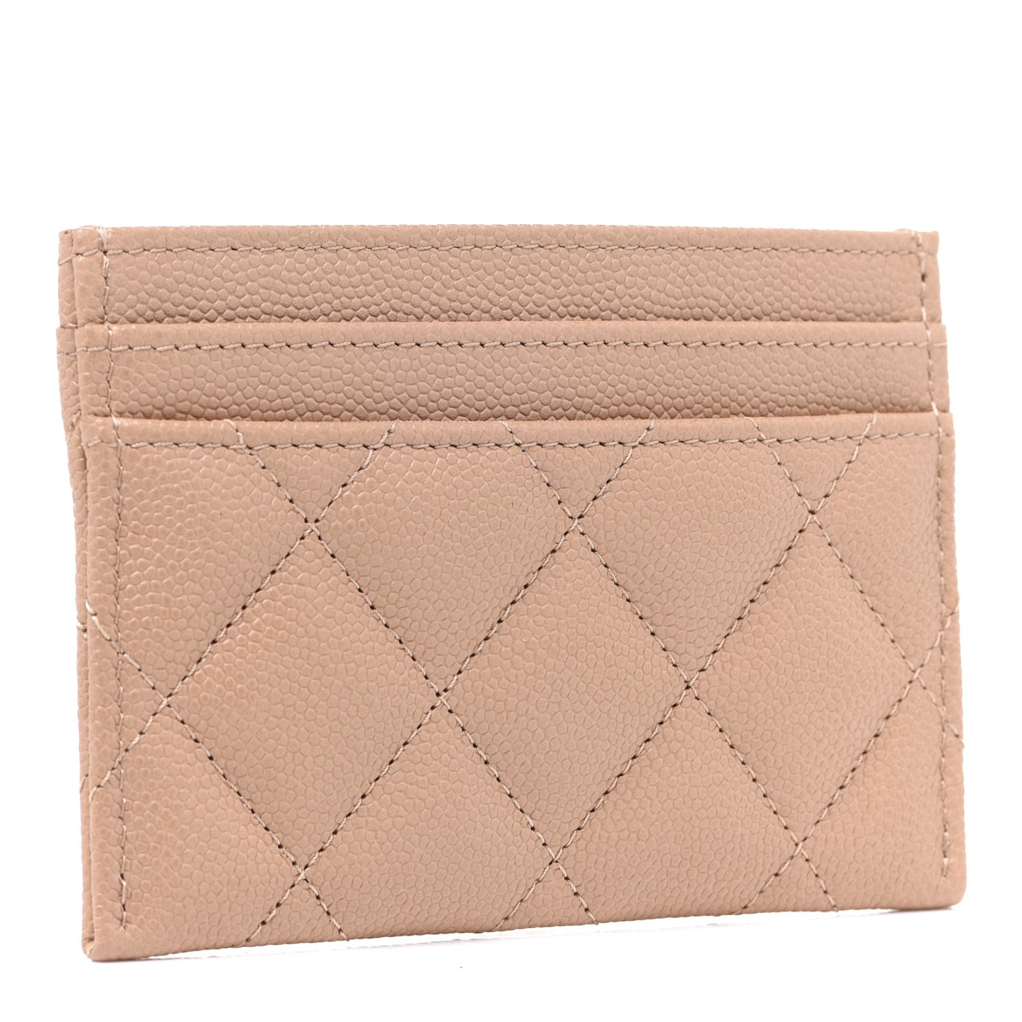 Caviar Quilted Crystal Card Holder Beige