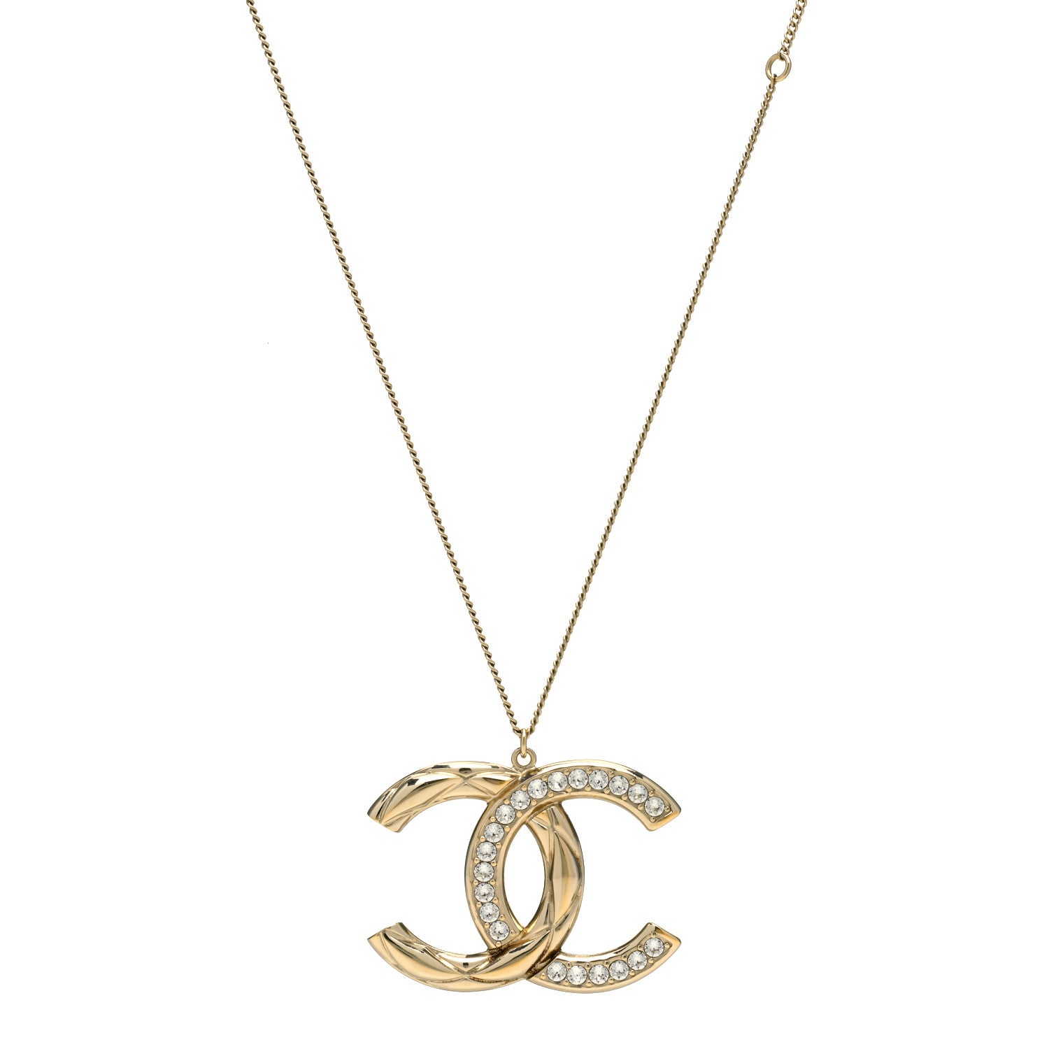 Chanel Crystal Metal Quilted CC Pendant Necklace Gold 1 of 5