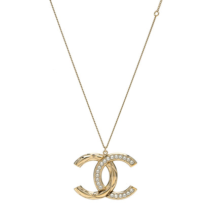 Chanel Crystal Metal Quilted CC Pendant Necklace Gold 1 of 5