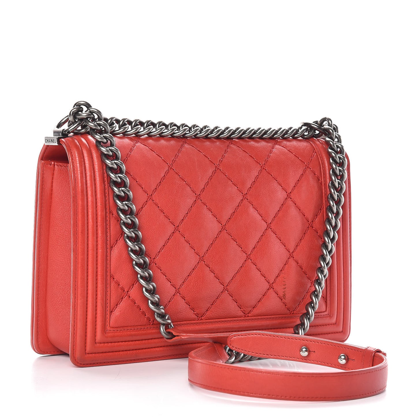 Calfskin Double Stitch New Medium Boy Flap Red