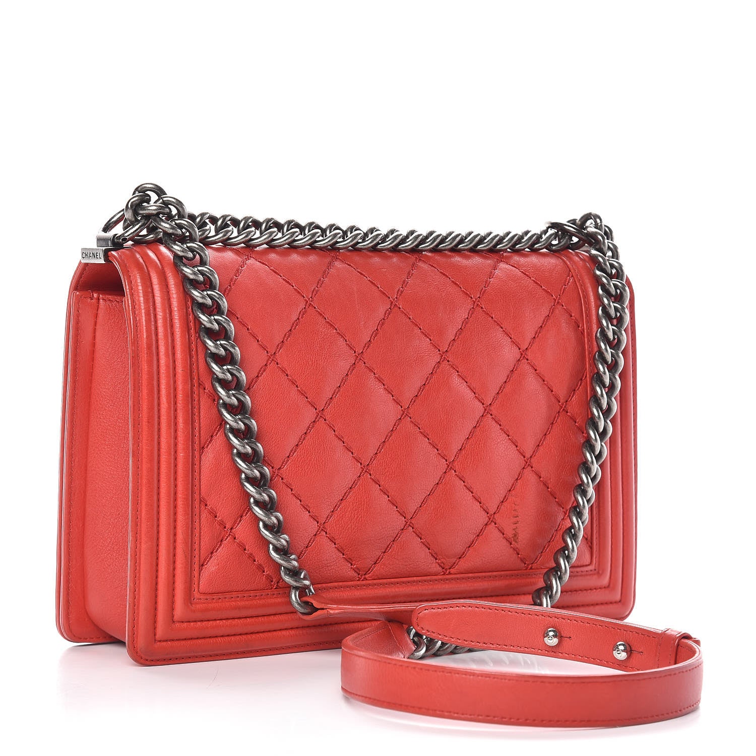 Chanel Calfskin Double Stitch New Medium Boy Flap Red 3 of 24