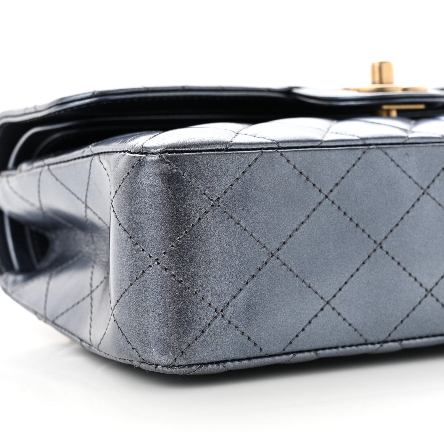 Chanel Metallic Lambskin Quilted Small Double Flap Blue 9 of 13