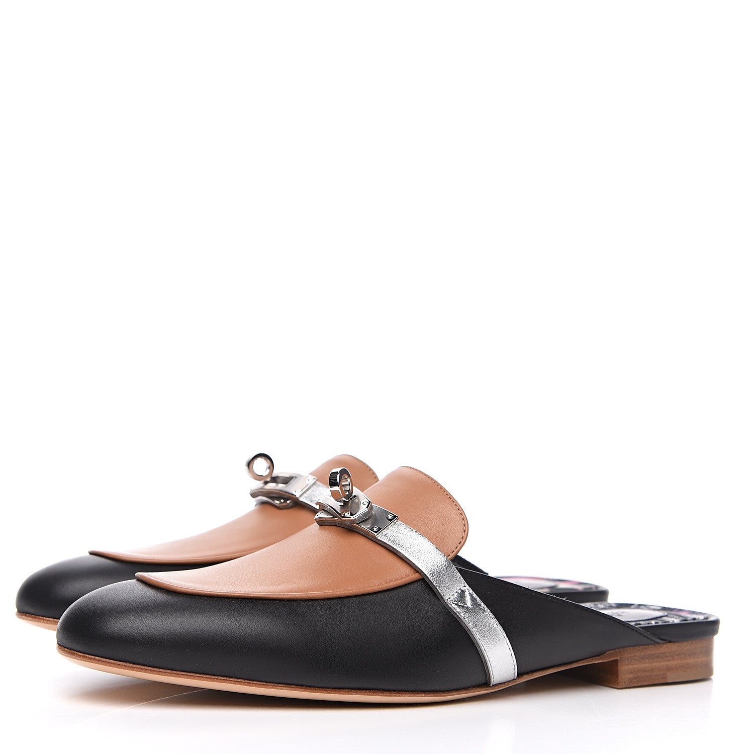 Hermes Calfskin Nappa Oz Mules 39 Naturel Black Multicolore 3 of 8
