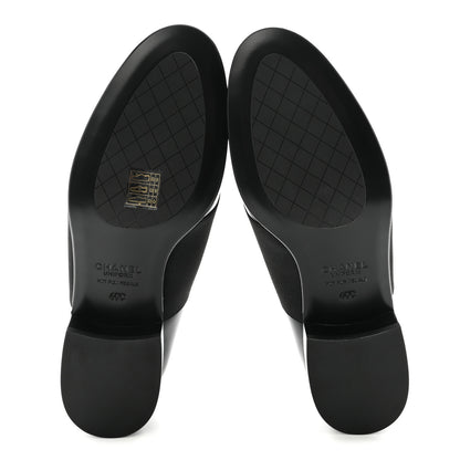 Chanel Calfskin Elastic Lace Up Cap Toe CC Loafers 40 Black 6 of 9