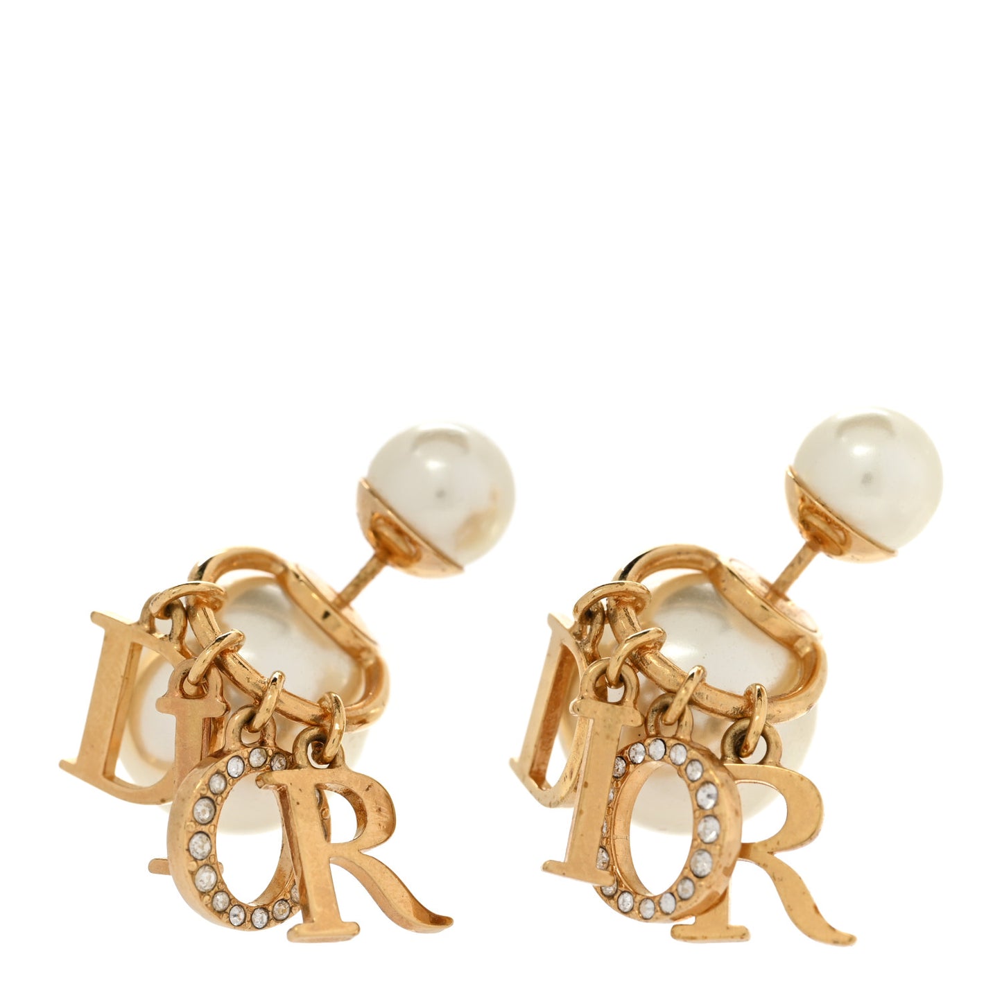Pearl Crystal Tribal Logo Charms Earrings Gold