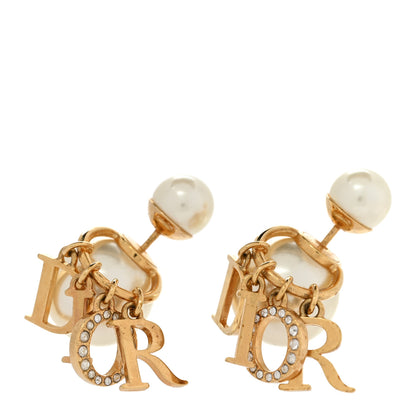 Christian Dior Pearl Crystal Tribal Logo Charms Earrings Gold 1 of 7