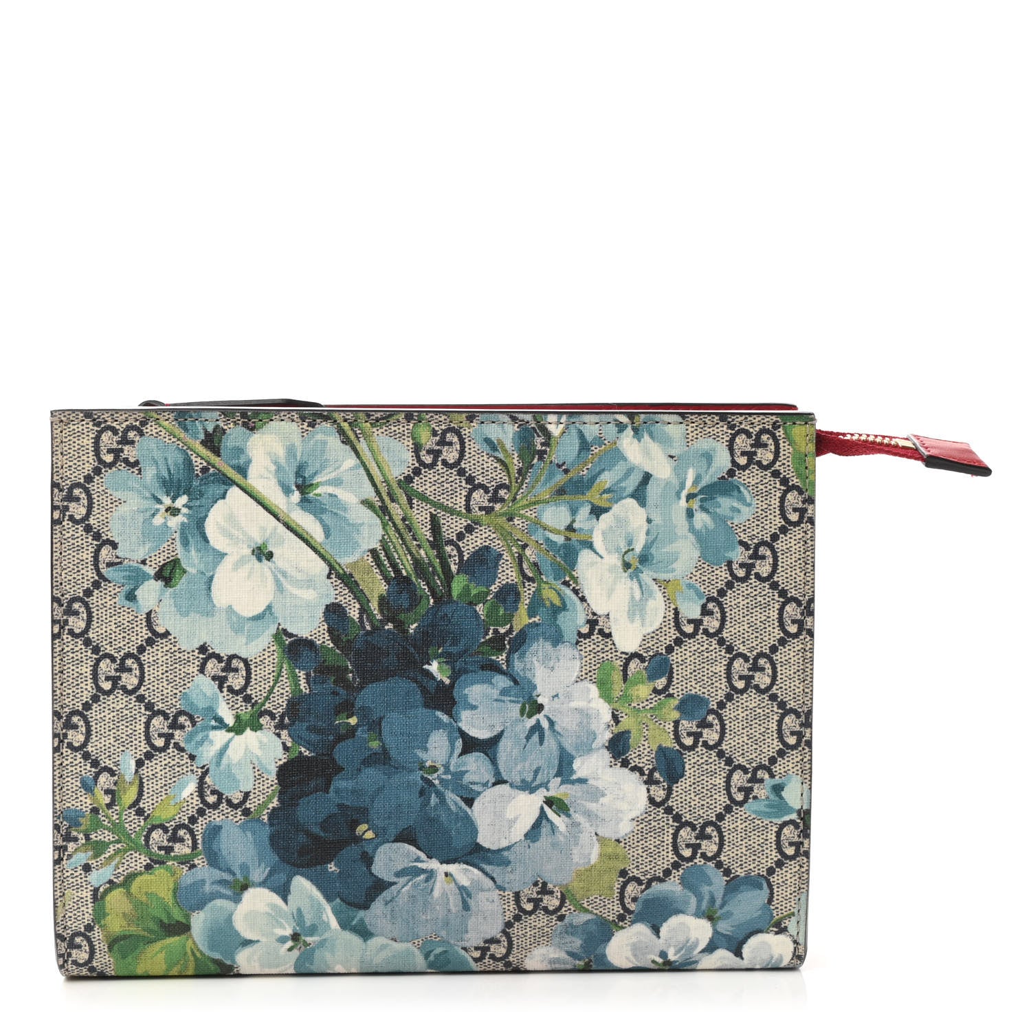 Gucci GG Supreme Monogram Blooms Large Cosmetic Case Beige Blue Navy Hibiscus Red 1 of 8