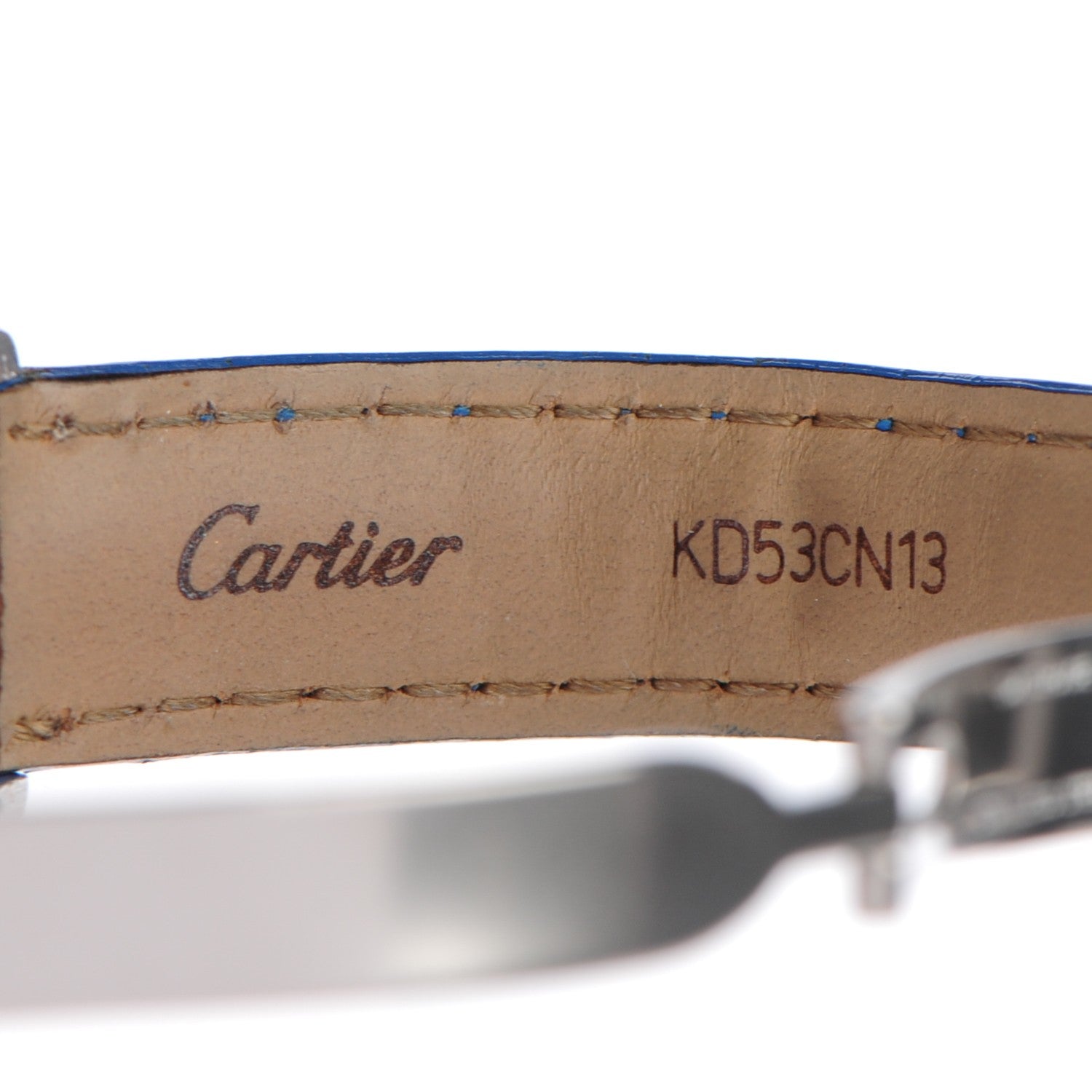 Cartier Sterling Silver Alligator 20mm Must de Cartier Tank Quartz Watch Blue 7 of 10