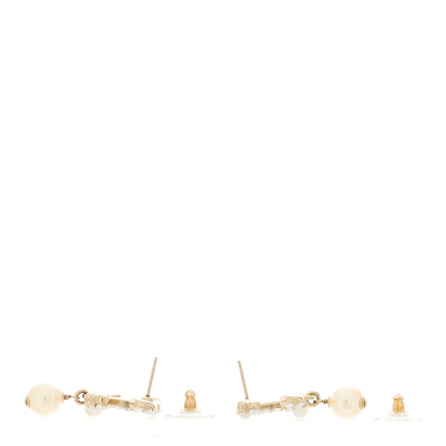 Chanel Crystal Pearl CC Drop Earrings Gold Pearly White 3 of 4