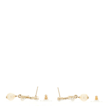 Chanel Crystal Pearl CC Drop Earrings Gold Pearly White 3 of 4