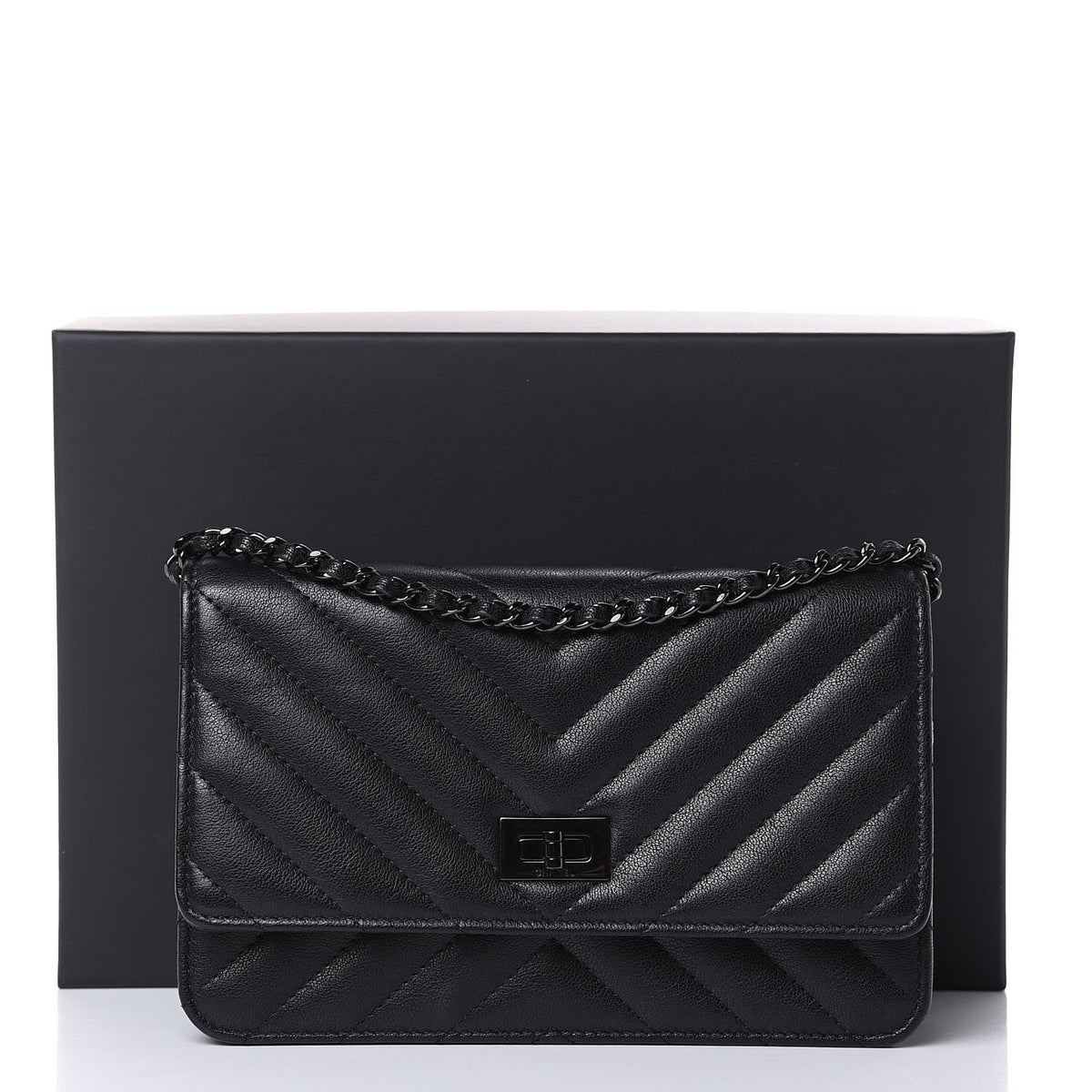 Chanel Sheepskin Chevron Reissue Wallet On Chain WOC So Black 11 of 11