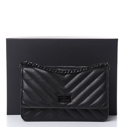 Chanel Sheepskin Chevron Reissue Wallet On Chain WOC So Black 11 of 11