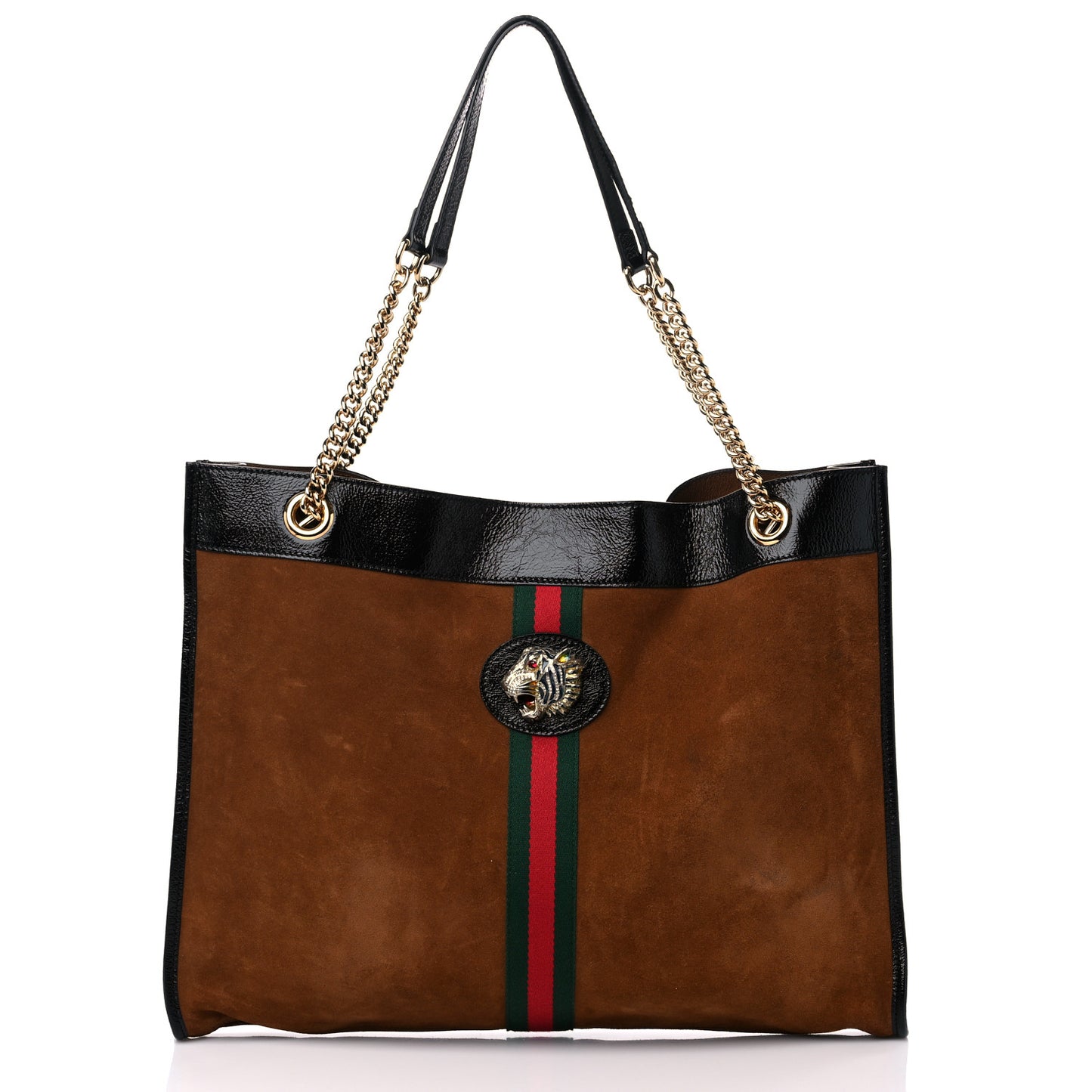 Suede Patent Large Rajah Chain Tote Nocciola Black